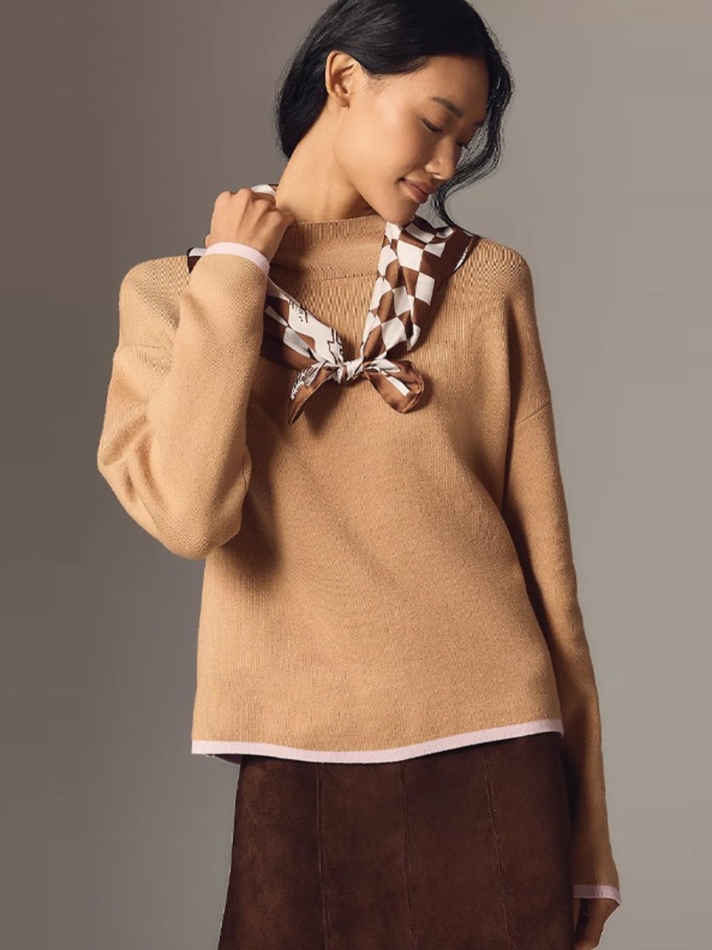 Anthropologie Maeve Carys Mock-Neck Sweater Camel Pink Size S NWOT